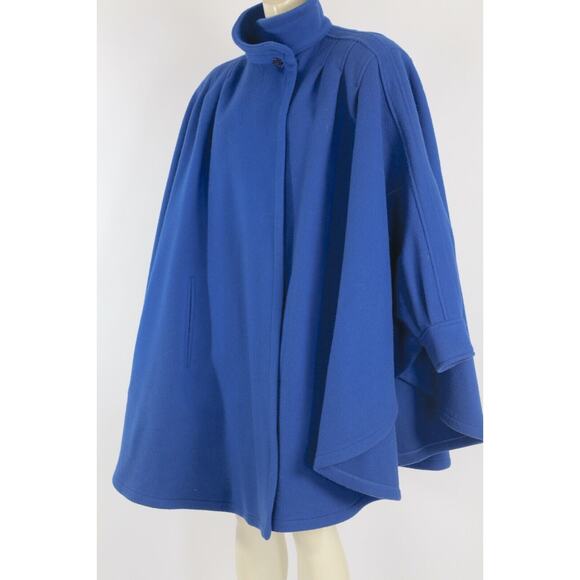 Vintage Cuddle Coat Blue Mock Neck Pleated Cape Coat One Size - Picture 2 of 16